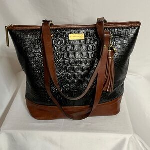 Brahmin Black and Brown Croc-Embossed Tote